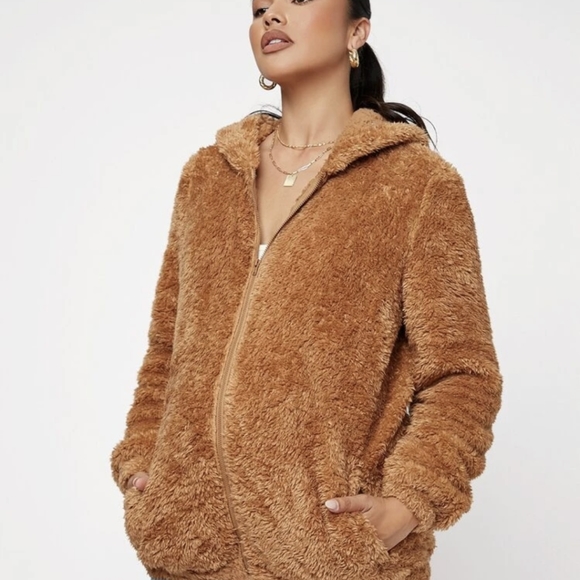 SHEIN Jackets & Blazers - Maternity fuzzy brown coat by Shein